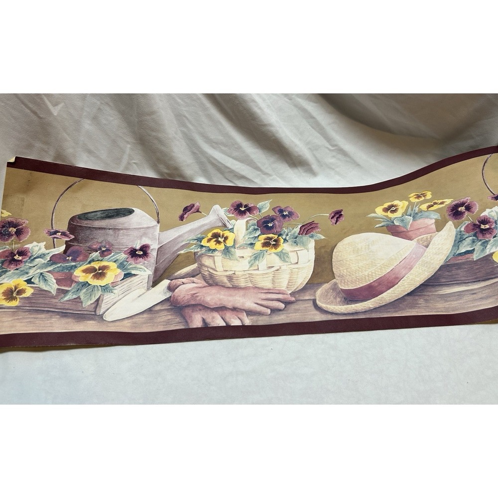 VTG Wallpaper Border Gardening Pansies Floral Grandma Cottagecore 5 Rolls